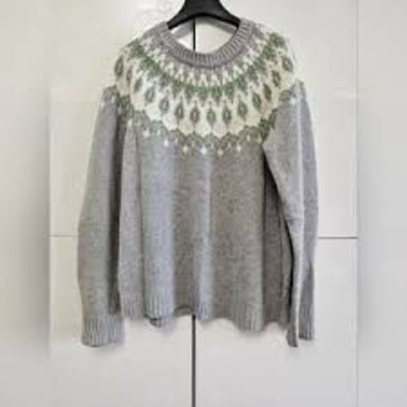 Joe Fresh Size XS Mock Neck Fair Isle Sweater Gray Green Nordic Winter Holiday - Picture 2 of 10